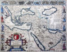 John Speed (1552-1629)coloured engraving,Map of the Turkish Empire, 1626,overall 16.5 x 21.5in.