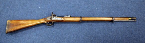 A Victorian two band percussion musket, the lockplate marked with VR cypher and Tower 1878, with