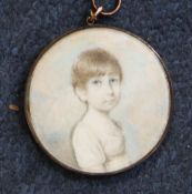 19th century Irish Schooloil on ivory,Miniature of a child, reputedly Martha Prittie, with clouds