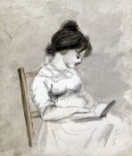 John Nixon (c.1750-1818)watercolour,Study of a seated woman reading a book,Abbott & Holder label