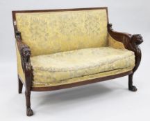 A French Empire carved mahogany settee, by Jean-Baptiste Bernard Demay (1759-1848), with winged lion