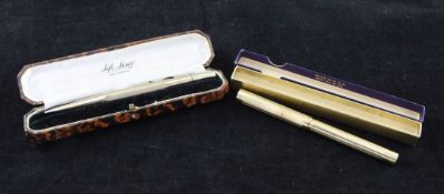 A 15ct gold Mabie Todd swan fountain pen, with engine turned bands, together with a 9ct gold life