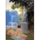 Albert-Auguste Fourie (1854-1937)pastel,Parkland scene with female nudes,signed,8.5 x 6in.