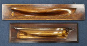 Two Victorian half block models of ships hulls, both of laminated construction, one with maple