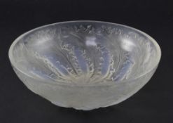 A René Lalique 'Chicoree' bowl, introduced 1932, in opalescent and frosted moulded glass, etched