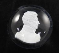 A French sulphide paperweight with a portrait of a general, 6.5cm