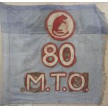 A framed and glazed WWII 7th Armoured Division Desert Rats painted banner, decorated with Desert