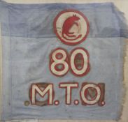 A framed and glazed WWII 7th Armoured Division Desert Rats painted banner, decorated with Desert