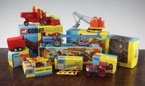 A Corgi Major 111780 combine harvester, a Corgi Major 1128 Priestman cub shovel, a Corgi 47 giftset,