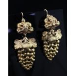 A pair of Victorian style gold earrings each modelled as a bunch of grapes, 2in.