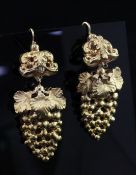 A pair of Victorian style gold earrings each modelled as a bunch of grapes, 2in.