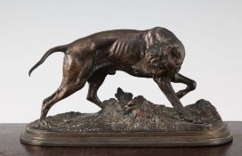 After P J Mene. A bronze model of a Pointer dog, on a naturalistic base, signed, 9in.