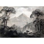 William Gilpin (1724-1804)ink and wash drawing,Cattle in a landscape,Studio stamp, Abbott & Holder