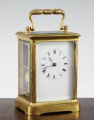 A French brass carriage clock with Japy Freres movement, 5.5in.