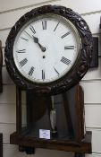 A Victorian carved mahogany drop dial wall timepiece, with painted Roman dial and unsigned