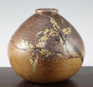 A Martin Brothers stoneware ovoid vase, c.1883, incised with lilies on a swirling sgraffito