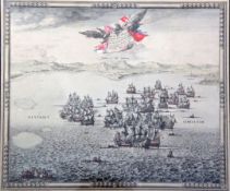 French Schoolcoloured engraving,Pries de Trois, Detroit de Gibraltar,overall 18 x 21.5in.