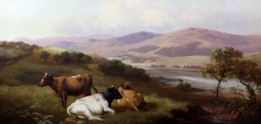 Continental Schooloil on canvas,Cattle in an extensive landscape,18 x 35.5in.