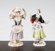 Two Meissen figures, late 19th / early 20th century, the first of a peasant girl in 18th century