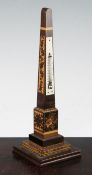 A Tunbridge ware 'Cleopatra's Needle' rosewood mosaic thermometer, 10in.