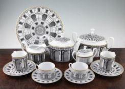 Fornasetti for Rosenthal: A Palladiana pattern thirty seven piece tea, coffee and dinner service, in