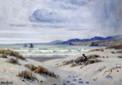 Henry Morland Gore (b.1864)oil on card,Beach scene, New Zealand,signed,9 x 13in.