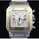 A gentleman's Cartier steel and gold Tank Francais chronograph wristwatch, with Roman dial, two