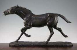 A French Art Deco patinated bronze of a running horse, signed M. Leducq, 23in.