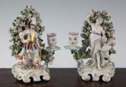 A pair of Derby candlestick groups, c.1770, modelled as Mars and a cockerel and Venus and Cupid