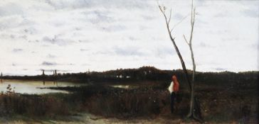 Periclès Pantazis (Greek, 1849-1884)oil on canvas,Evening landscape,12 x 24in.