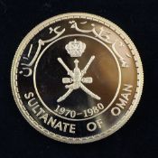 A 10th Anniversary of the Sultanate of Oman gold proof medal, 1970-1980, London Mint, dually dated