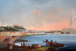 19th century Neapolitan Schoolpair of gouaches,Views of the Bay of Naples,11 x 16.5in.