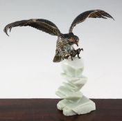 A Chinese silver and enamel model of an eagle, late 20th century, with talons outstretched and