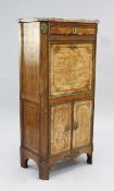 A Louis XVI marquetry inlaid escritoire, with marble top, fitted single drawer above fall front