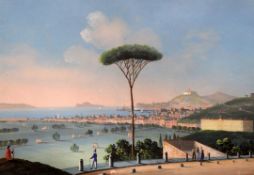 19th century Neapolitan Schoolgouache,View of Naples,11 x 16in.