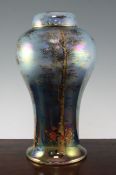 A large Crown Devon Fieldings Lustrine 'birch pattern' meiping vase and cover, 1930's, gilt