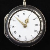 A George III silver pair cased keywind verge pocket watch by Jno. Temple, London, with Roman dial