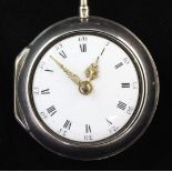 A George III silver pair cased keywind verge pocket watch by Jno. Temple, London, with Roman dial