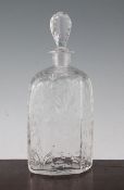An unusual Georgian panel cut glass decanter and stopper, of lozenge section, 27.5cm