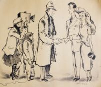 Ronald William Fordham Searle (1920-2011)pencil, pen and black ink,'Meeting the Press',signed,29 x