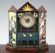 Frederick Rhead for Foley. An Intarsio ware mantel clock, c.1900 decorated with two maidens