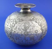 A 19th century Persian silver vase, of globular shape, embossed with geometric scrolling foliage and