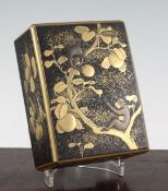 A Japanese gilt decorated lacquer rectangular box and cover, early 20th century, the cover decorated