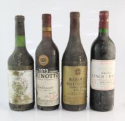 A four bottle assortment including one Chateau Lynch-Bages 1996, Pauillac; one Chateau Gruaud-Larose