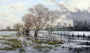 Brian Bennett PPROI (1927-)oil on canvas,River Thame in the flood,signed,18 x 30in.