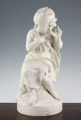 A large Copeland Parian figure 'On the seashore', after J.Durham, late 19th century, modelled as a