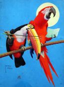 Lawson Wood (1878-1957)gouache,'Parrot and Toucan Duet',signed,16.5 x 13in.