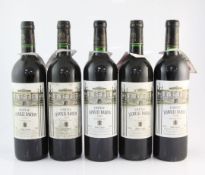 Five bottles of Chateau Leoville-Barton, St. Julien, including three 1995, and two 1999; all with