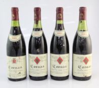 Four bottles of Cornas including three 1983, Auguste Clape, one 1.5cm, one 3cm, one 4cm; and one