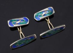 A pair of early 20th century Art Nouveau sterling silver and enamel cufflinks, signed Liberty (